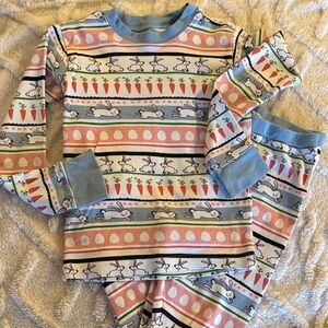 Lazy One Bunny & Carrot Stripe Kids Pajama Set - Pink, Blue, White, Green